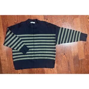 Zara Navy and Green Striped Sweater Size Sm